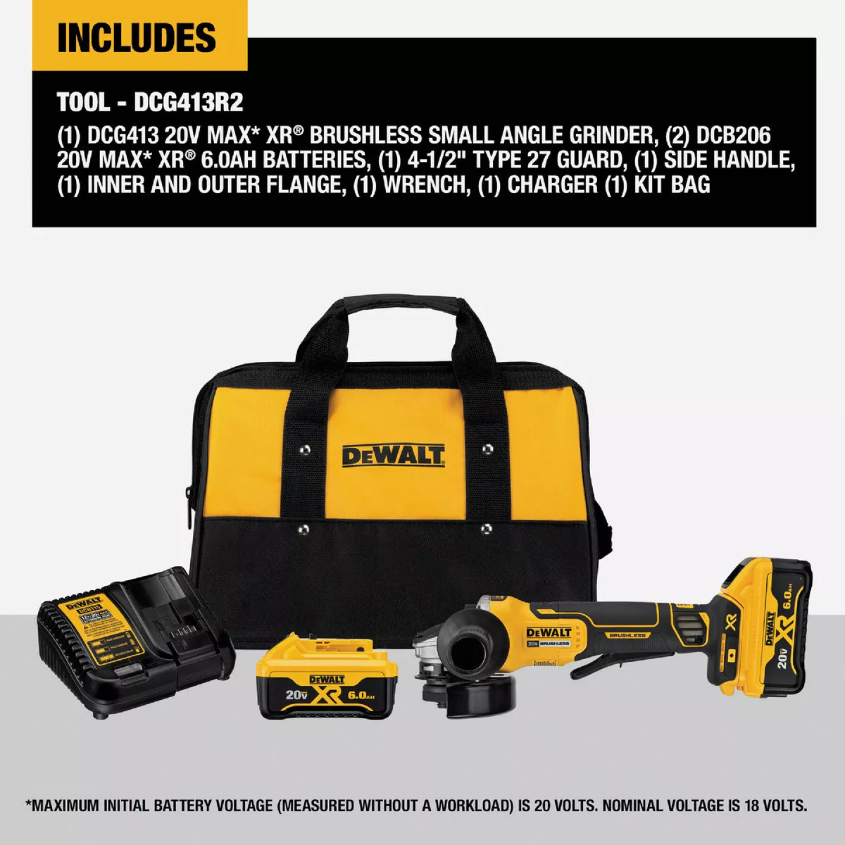 DEWALT 20V MAX XR 4-1/2 In. Brushless Small Cordless Angle Grinder Kit with Paddle Switch & (2) 6.0 Ah Batteries & Charger - photo 6