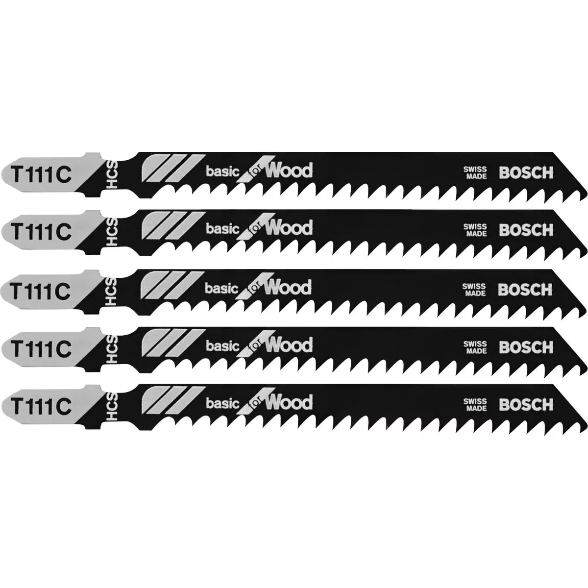 Bosch T-Shank 4 In. x 8 TPI High Carbon Steel Jig Saw Blade, Basic for Wood (5-Pack)