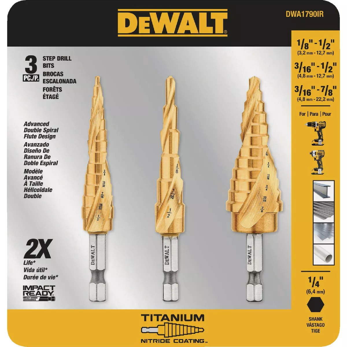 DEWALT Impact Ready 3-Piece Titanium Step Drill Bit Set - photo 2