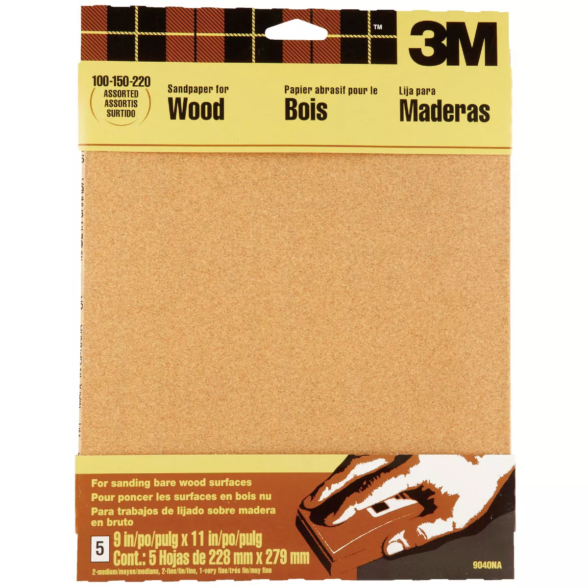 3M 9 In. x 11 In. Garnet Sandpaper, Assorted Grits (5-Pack)