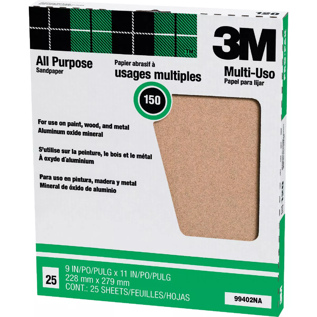3M General Purpose 9 In. x 11 In. Aluminum Oxide Very Fine Sandpaper, 150 Grit (25-Pack)