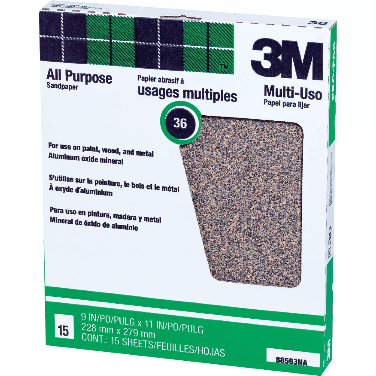 3M Pro-Pak 9 In. x 11 In. All Purpose Extra Coarse Sandpaper, 36 Grit (25-Pack)