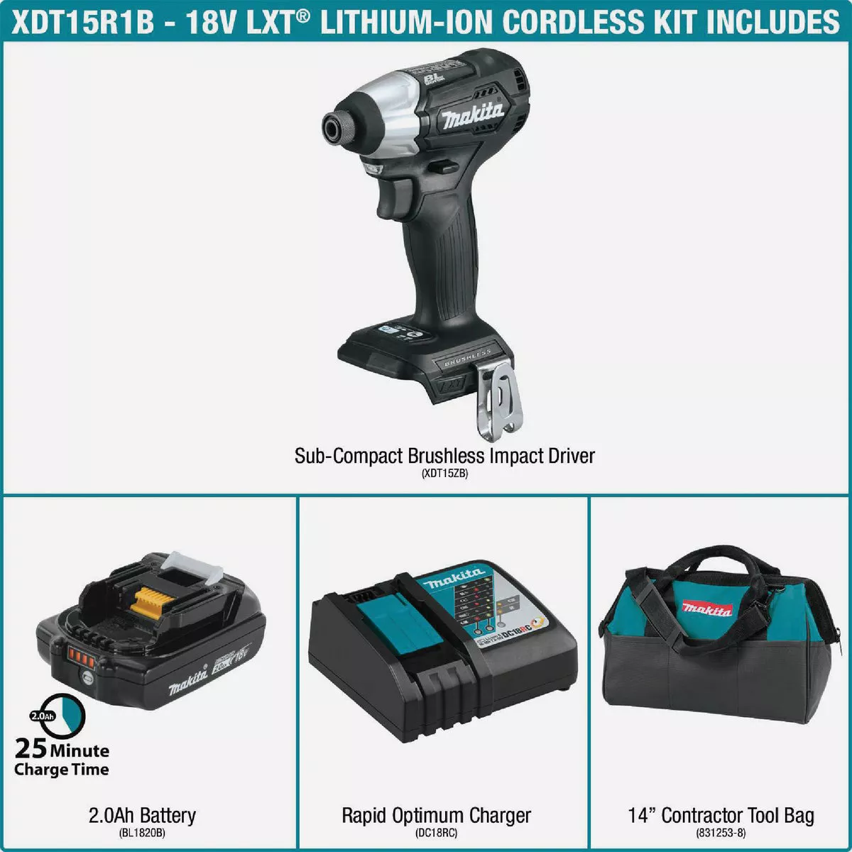 Makita 18 Volt LXT Lithium-Ion Brushless 1/4 In. Hex Sub-Compact Cordless Impact Driver Kit - photo 5