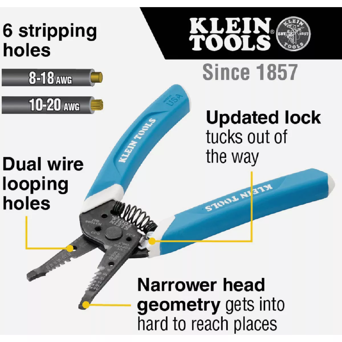 Klein 7.4 In. 8 to 18 AWG Solid, 10 to 20 Stranded Wire Stripper - photo 4