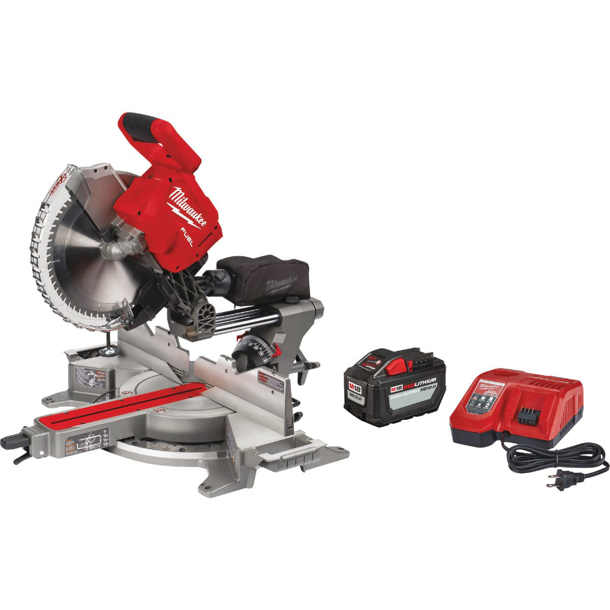 Milwaukee M18 FUEL 12 In Brushless Dual Bevel Sliding Compound Cordless Miter Saw Kit with 12 0 Ah Battery and Charger