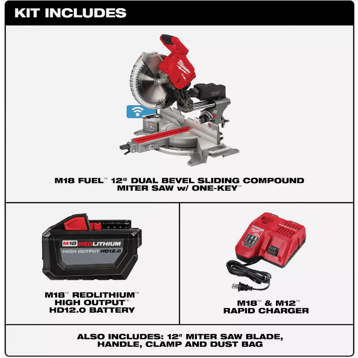 Milwaukee M18 FUEL 12 In. Brushless Dual Bevel Sliding Compound Cordless Miter Saw Kit with 12.0 Ah Battery & Charger - photo 2