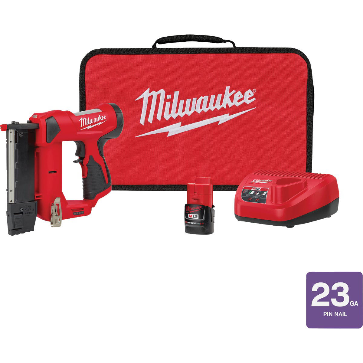 Milwaukee M12 12Volt LithiumIon 23Gauge Cordless Pin Nailer Kit Do