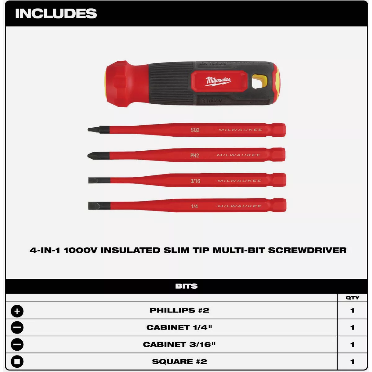 Milwaukee 4-In-1 1000V Insulated Slim Tip Multi-Bit Screwdriver - photo 2