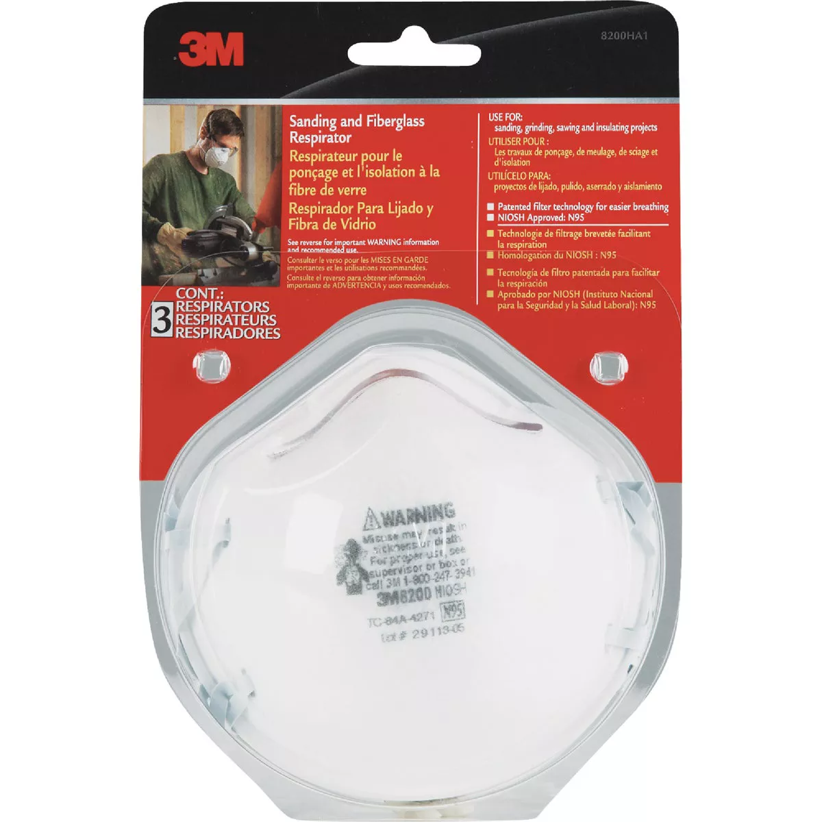 3M N95 Particulate Respirator for Sanding & Fiberglass (3-Pack) - photo 2
