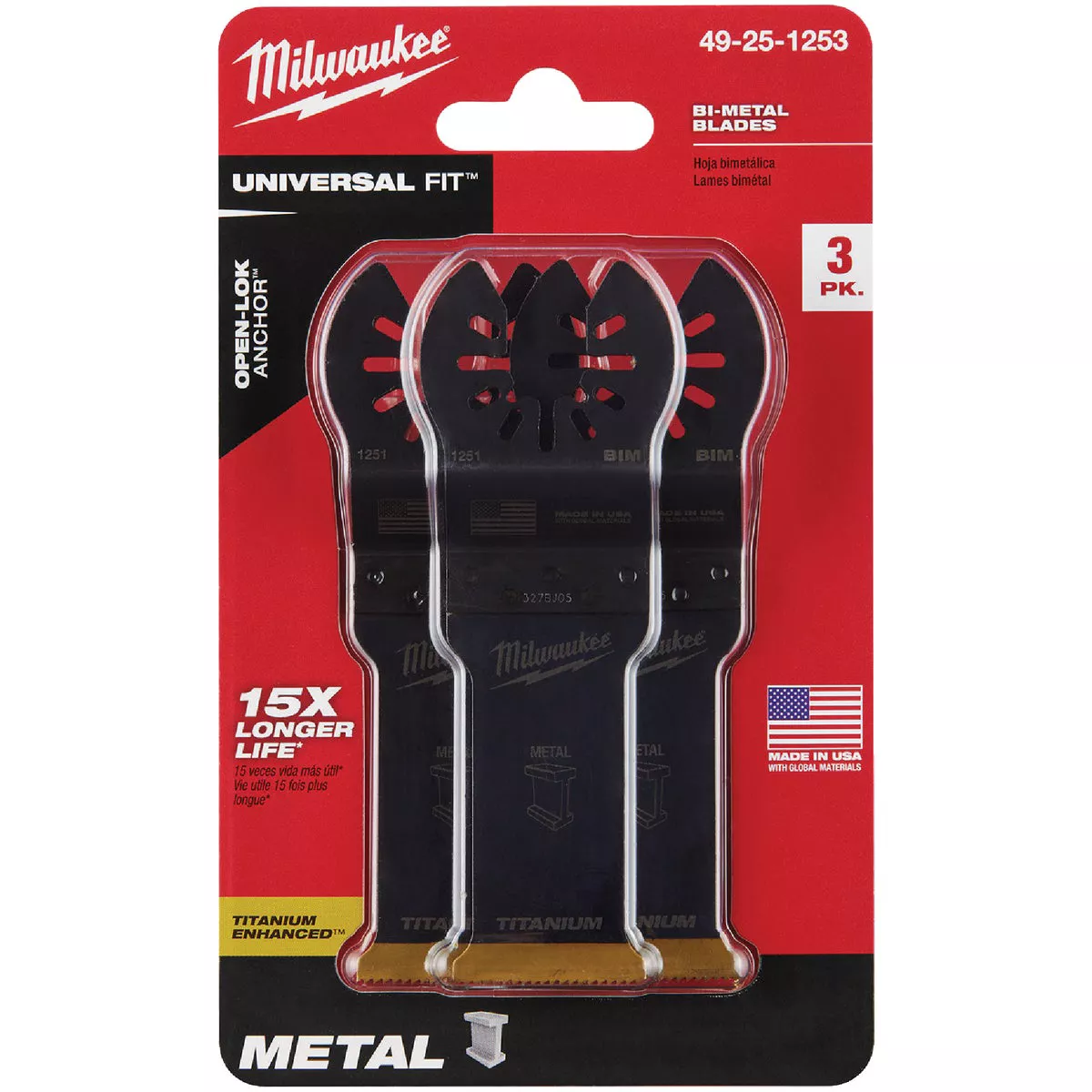 Milwaukee OPEN-LOK 1-1/8 In. Titanium Enhanced Bi-Metal Oscillating Blade (3-Pack) - photo 2