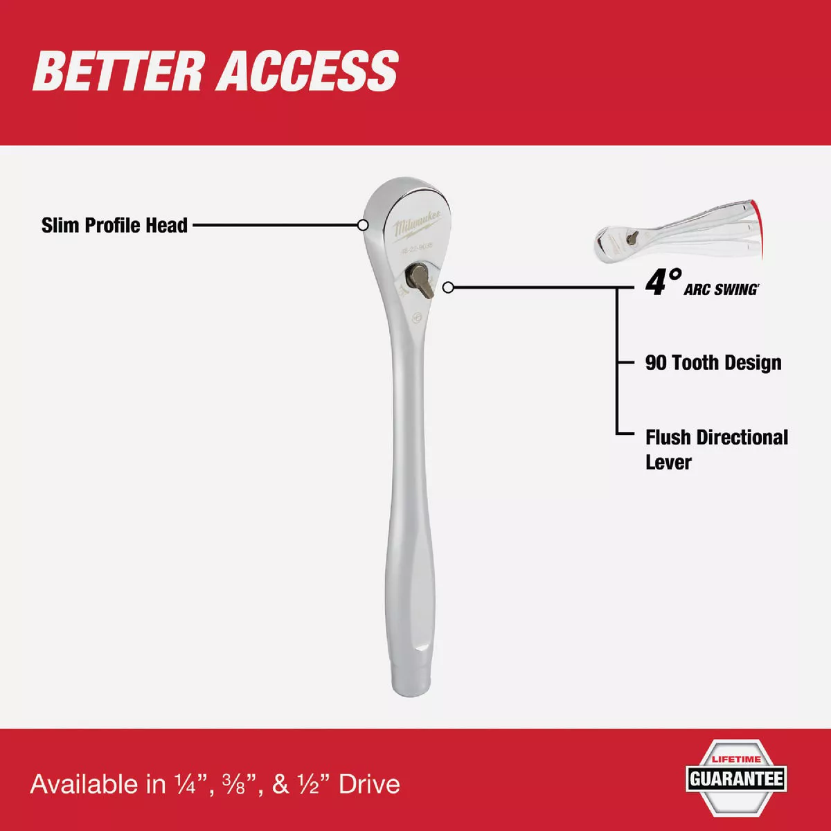 Milwaukee 1/2 In. Drive 90-Tooth Ratchet - photo 2