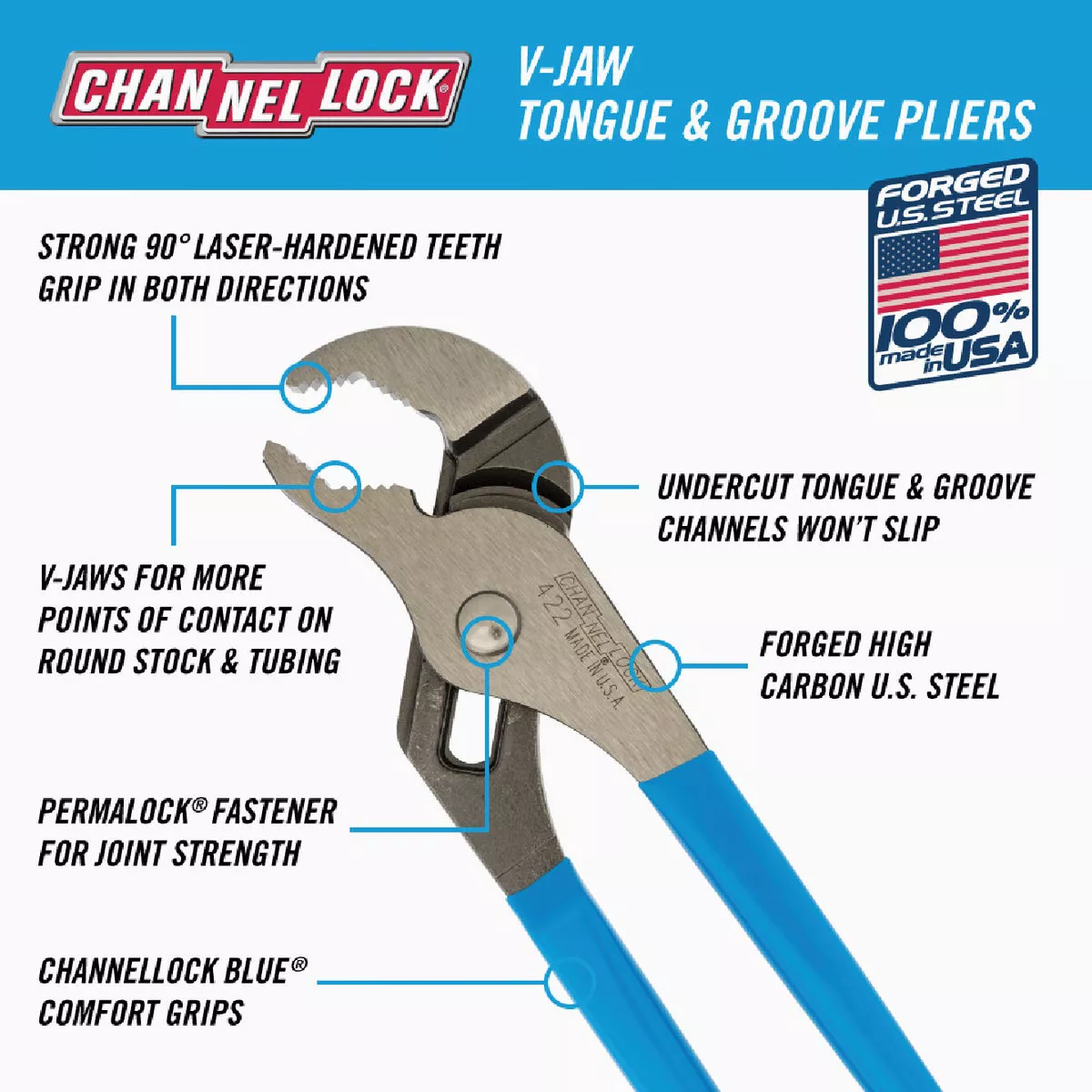 Channellock 9-1/2 In. V-Jaw Groove Joint Pliers - photo 3