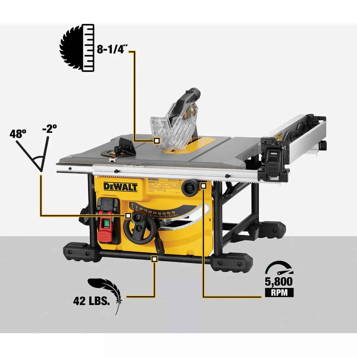 DEWALT 15-Amp 8-1/4 In. Compact Portable Jobsite Table Saw - photo 3