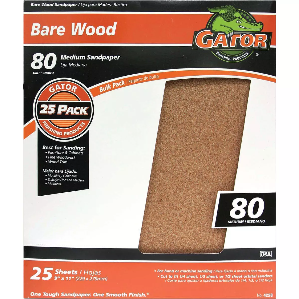 Gator Blade Bare Wood 9 In. x 11 In. 80 Grit Medium Sandpaper (25-Pack)
