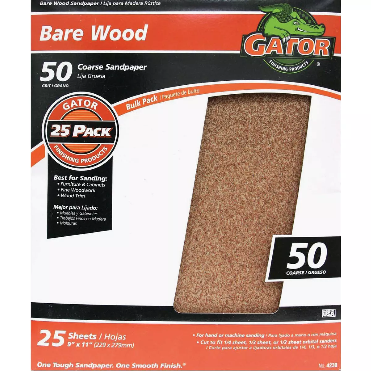 Gator Blade Bare Wood 9 In. x 11 In. 50 Grit Coarse Sandpaper (25-Pack)