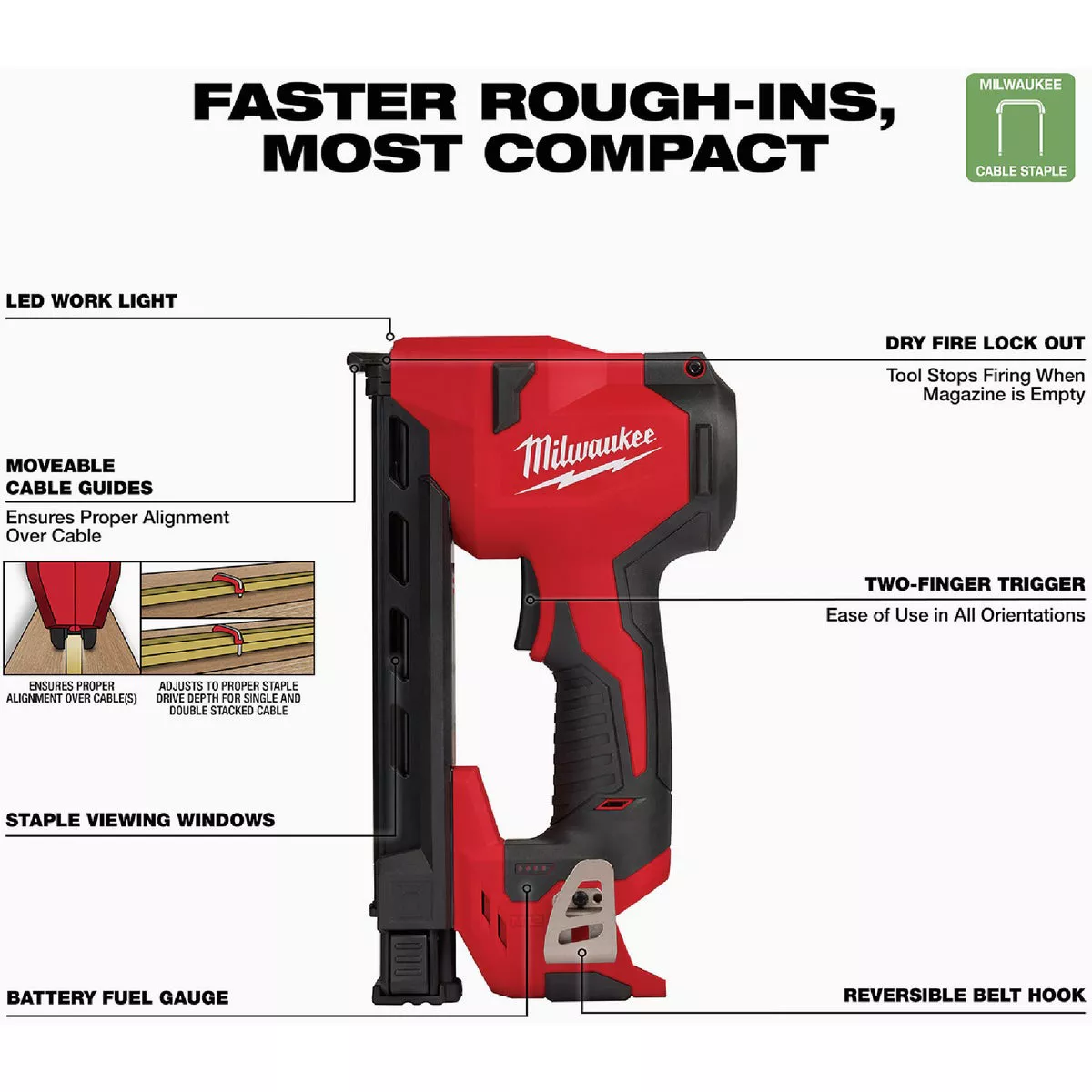 Milwaukee M12 1 In. Cordless Cable Stapler (Tool Only) - photo 3