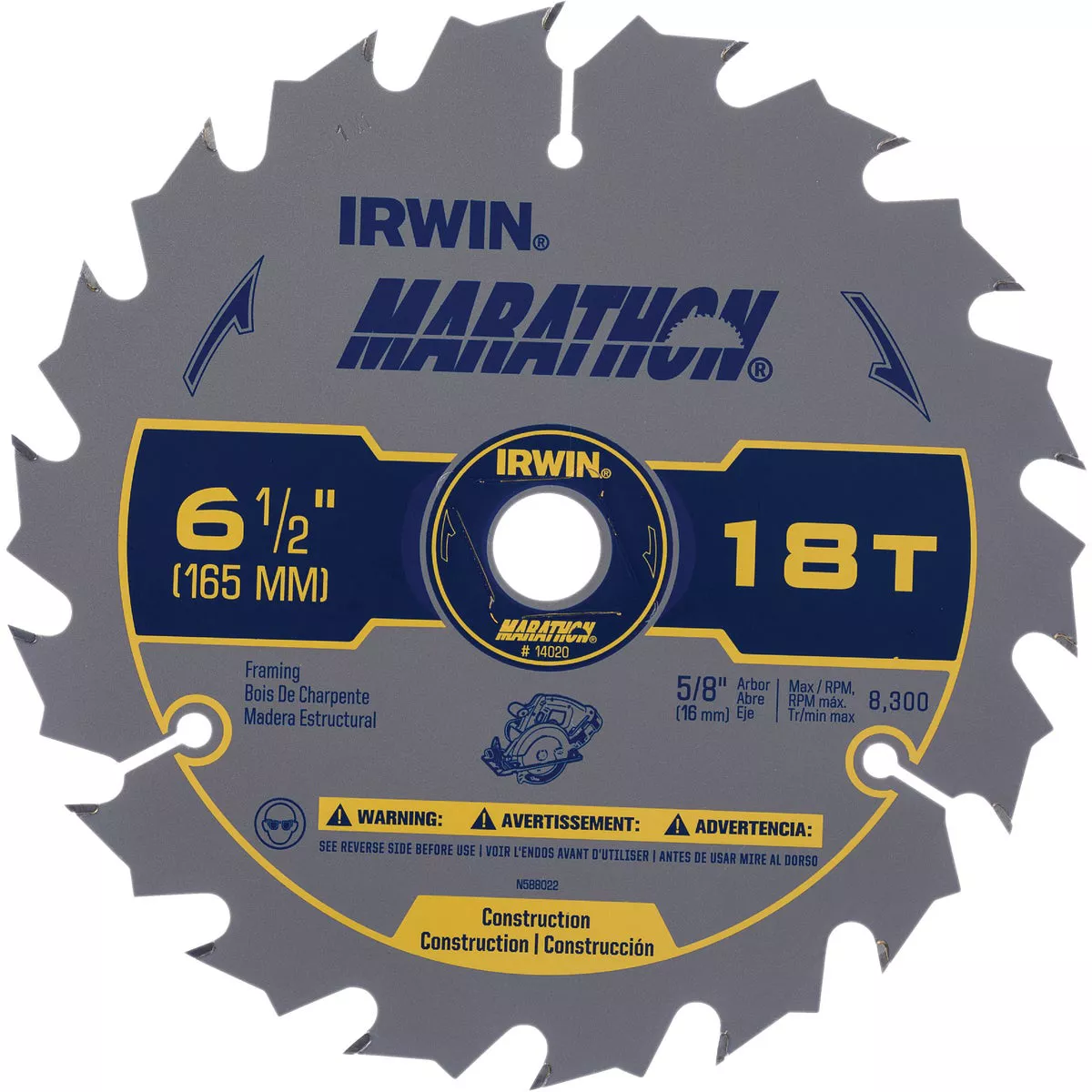 Irwin Marathon 6-1/2 In. 18-Tooth Framing/Ripping Circular Saw Blade