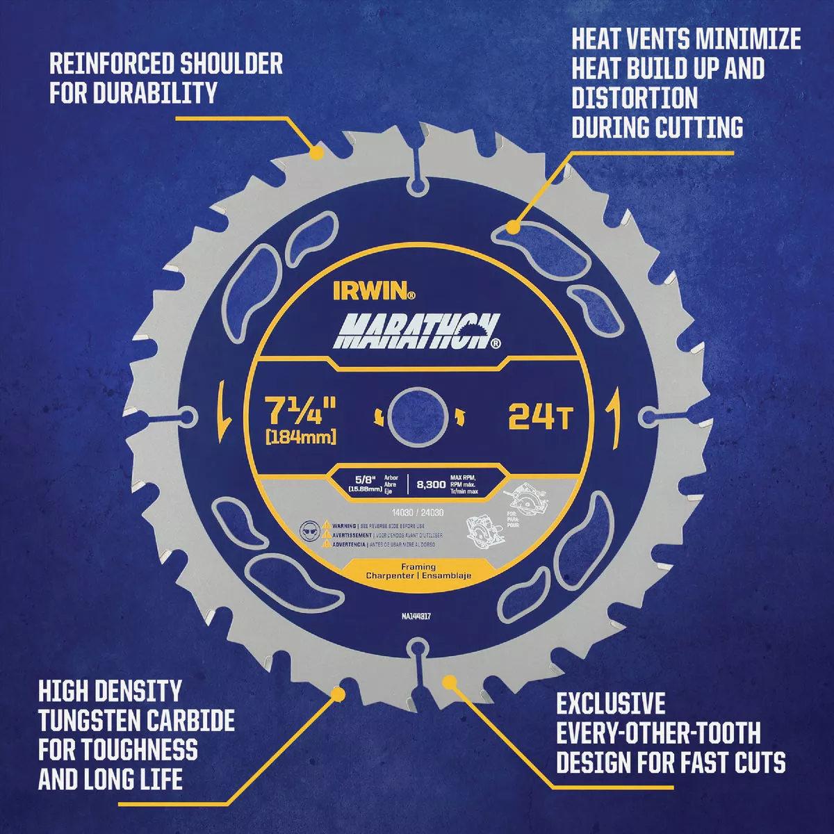 Irwin Marathon 7-1/4 In. 24-Tooth Framing/Ripping Circular Saw Blade - photo 2