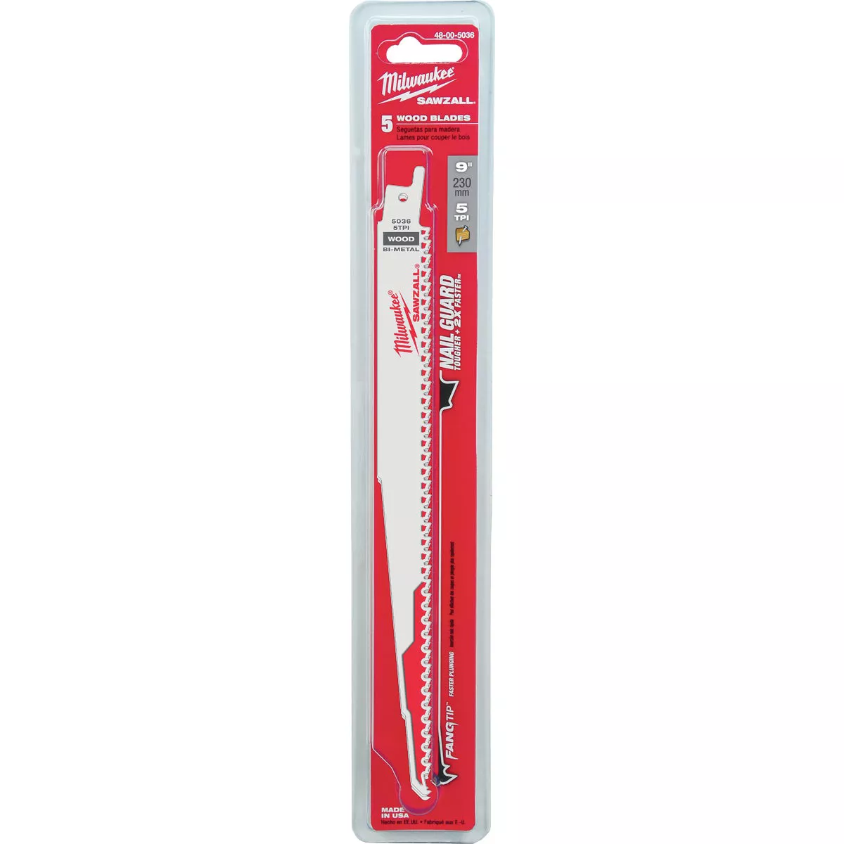 Milwaukee SAWZALL 9 In. 5 TPI Wood Reciprocating Saw Blade (5-Pack) - photo 2