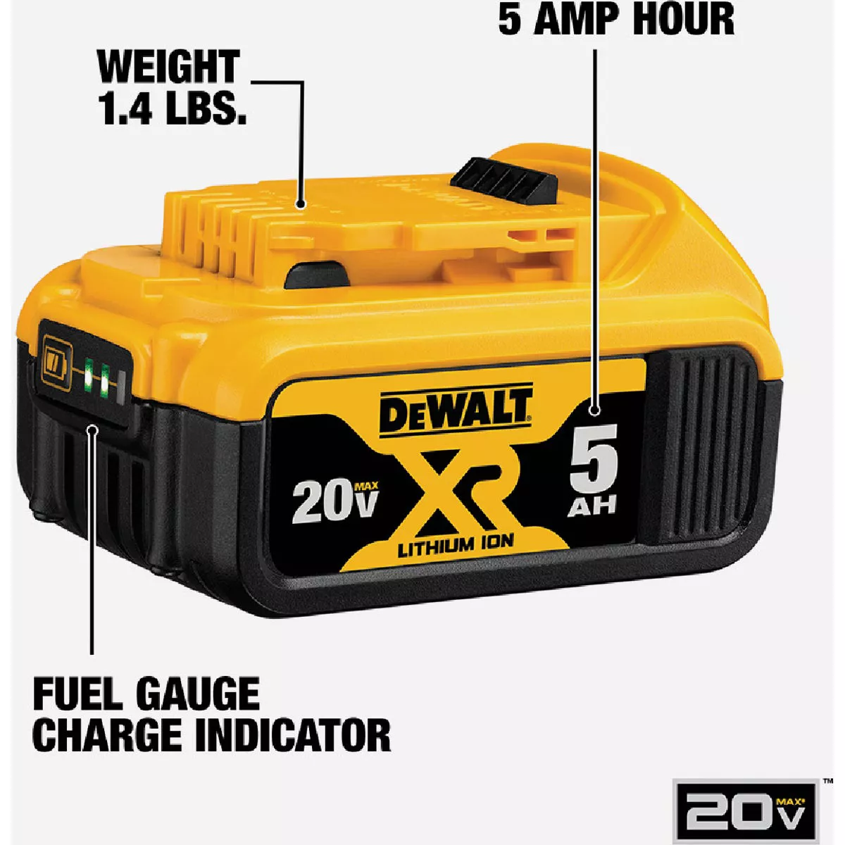 DEWALT 20V MAX XR Premium Lithium-Ion 5.0 Ah Battery Pack & Charger Kit - photo 3