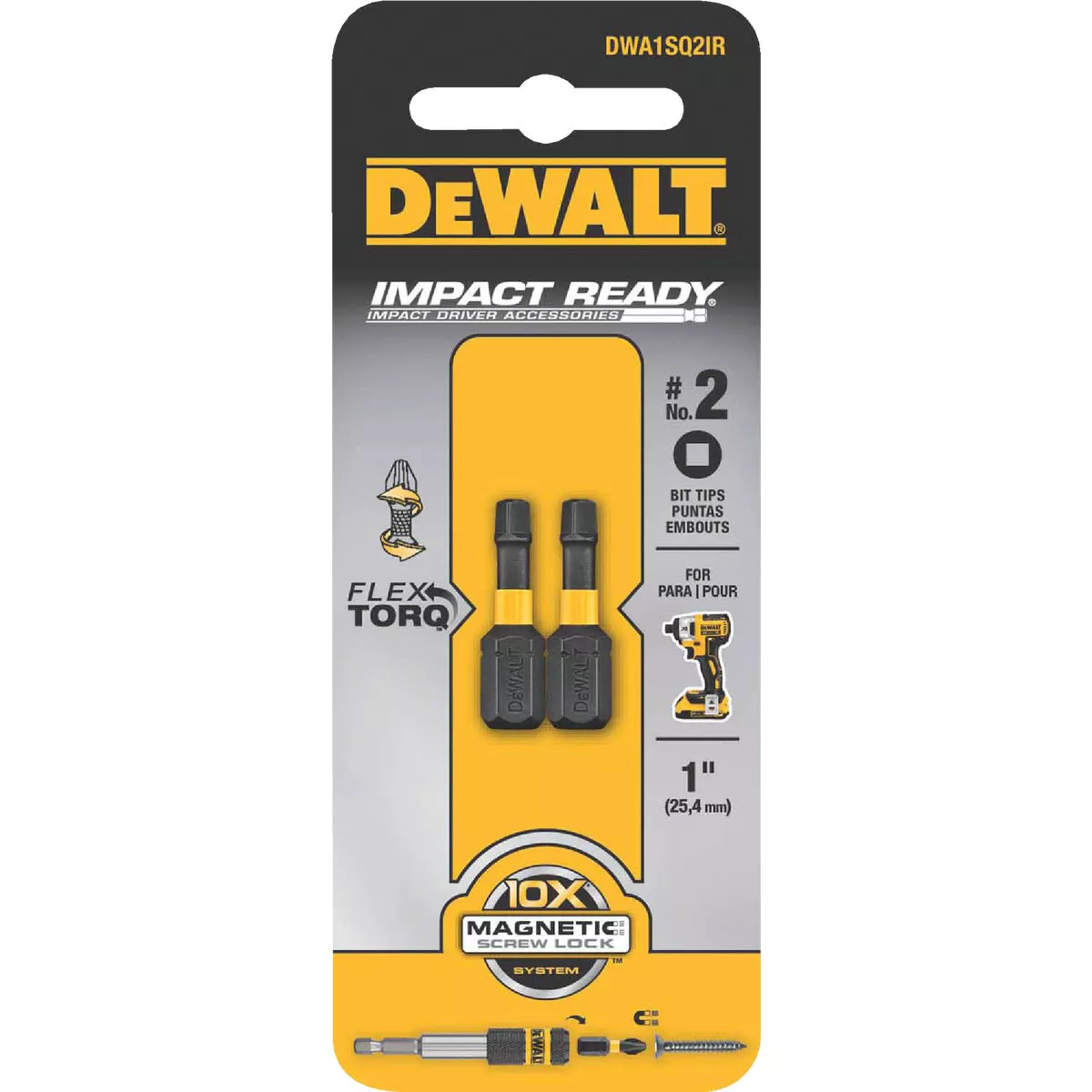 DEWALT FlexTorq 1 In. #1 Square Insert Impact Screwdriver Bit (2-Pack)