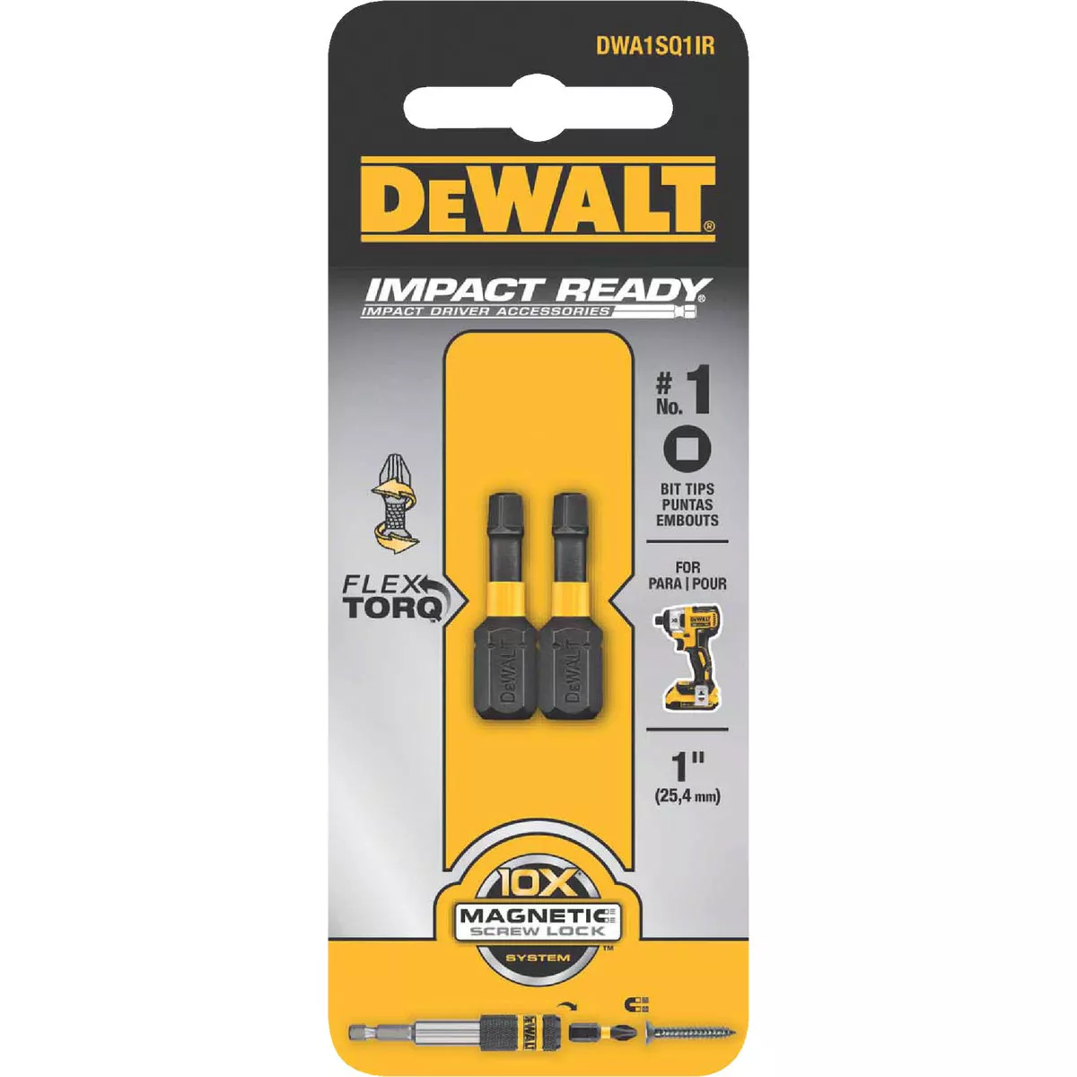 DEWALT FlexTorq 1 In. #2 Square Insert Impact Screwdriver Bit (2-Pack)