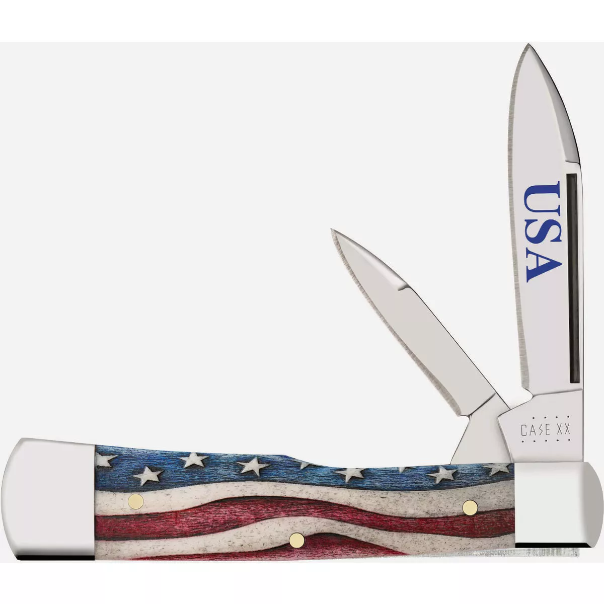 Case 2.25 In. Star Spangled Natural Bone Color Wash Gunstock Pocket Knife-