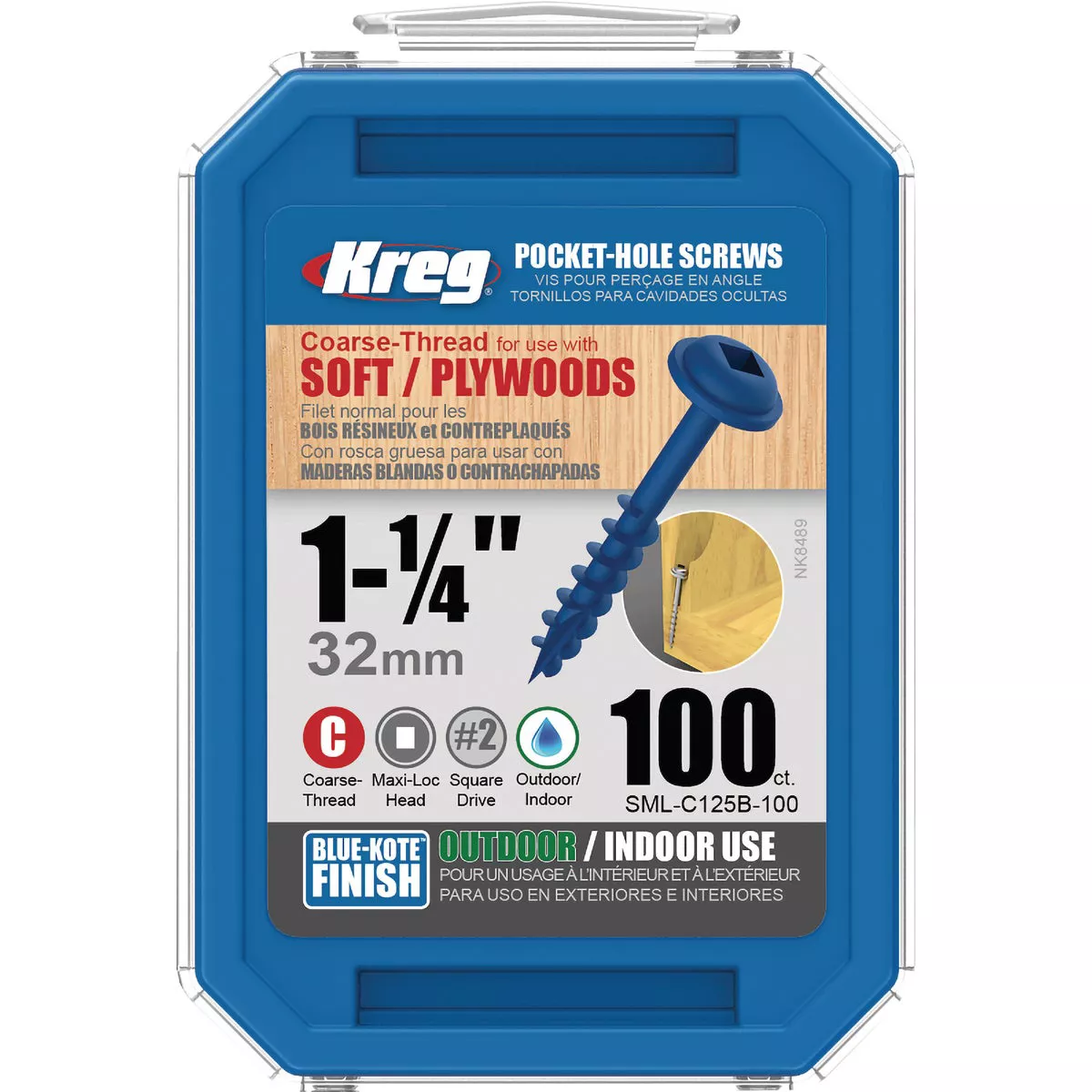 Kreg Blue-Kote #7 x 1-1/4 In. Square Coarse Thread Maxi-Loc Head Pocket-Hole Screw (100 Ct.) - photo 2