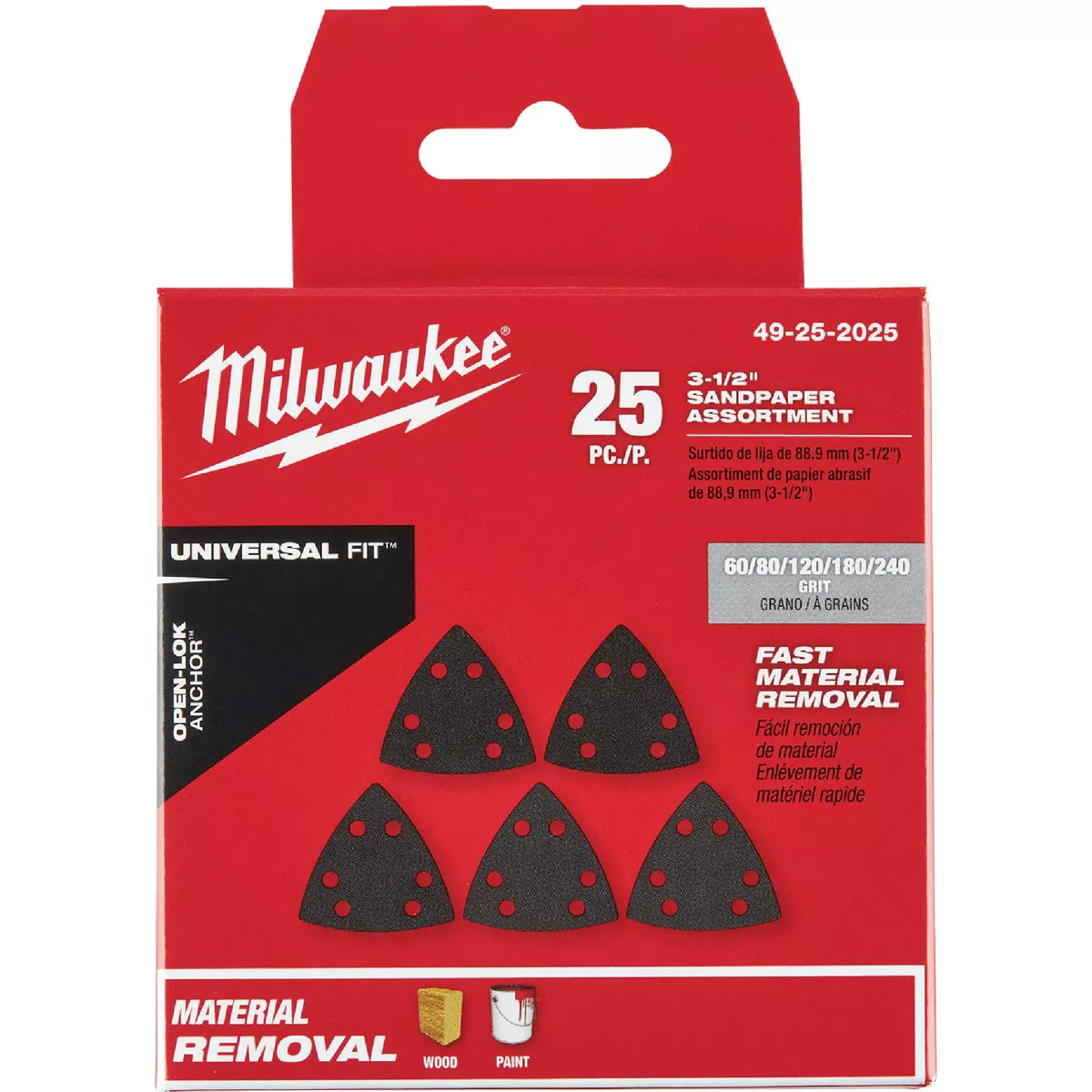 Milwaukee OPEN-LOK 3-1/2 In. Assorted Grit Triangle Sandpaper Variety Pack (25-Pack) - photo 2