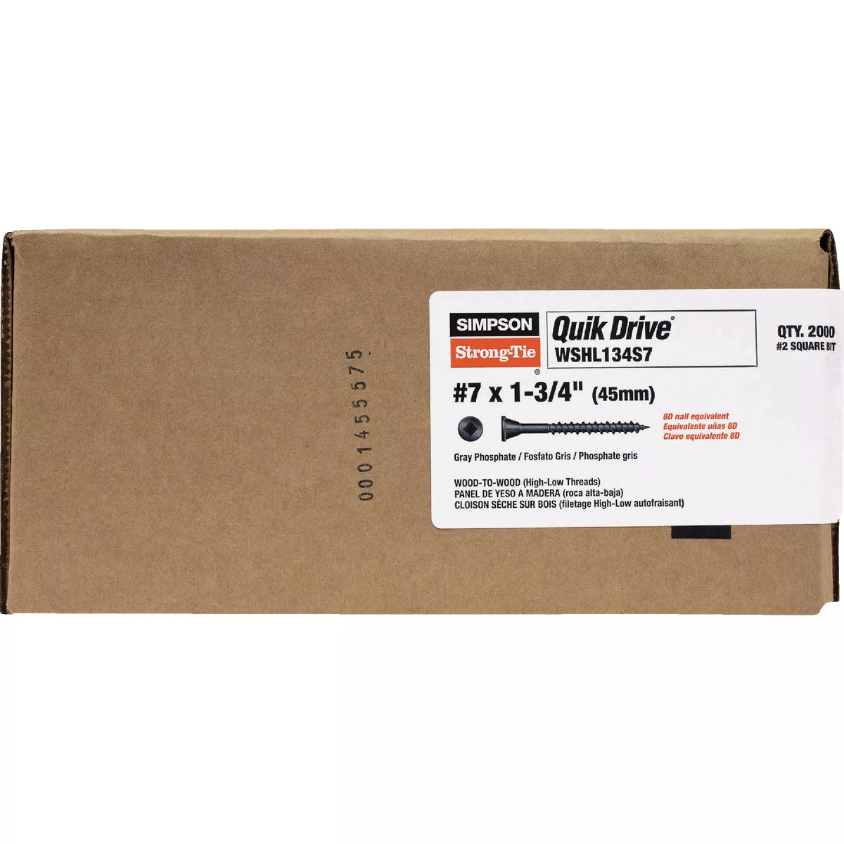 Simpson Strong-Tie #7 x 1-3/4 In. WSHL Subfloor Collated Wood Screw Square Drive, Gray Phosphate Finish (2000-Ct.) - photo 2