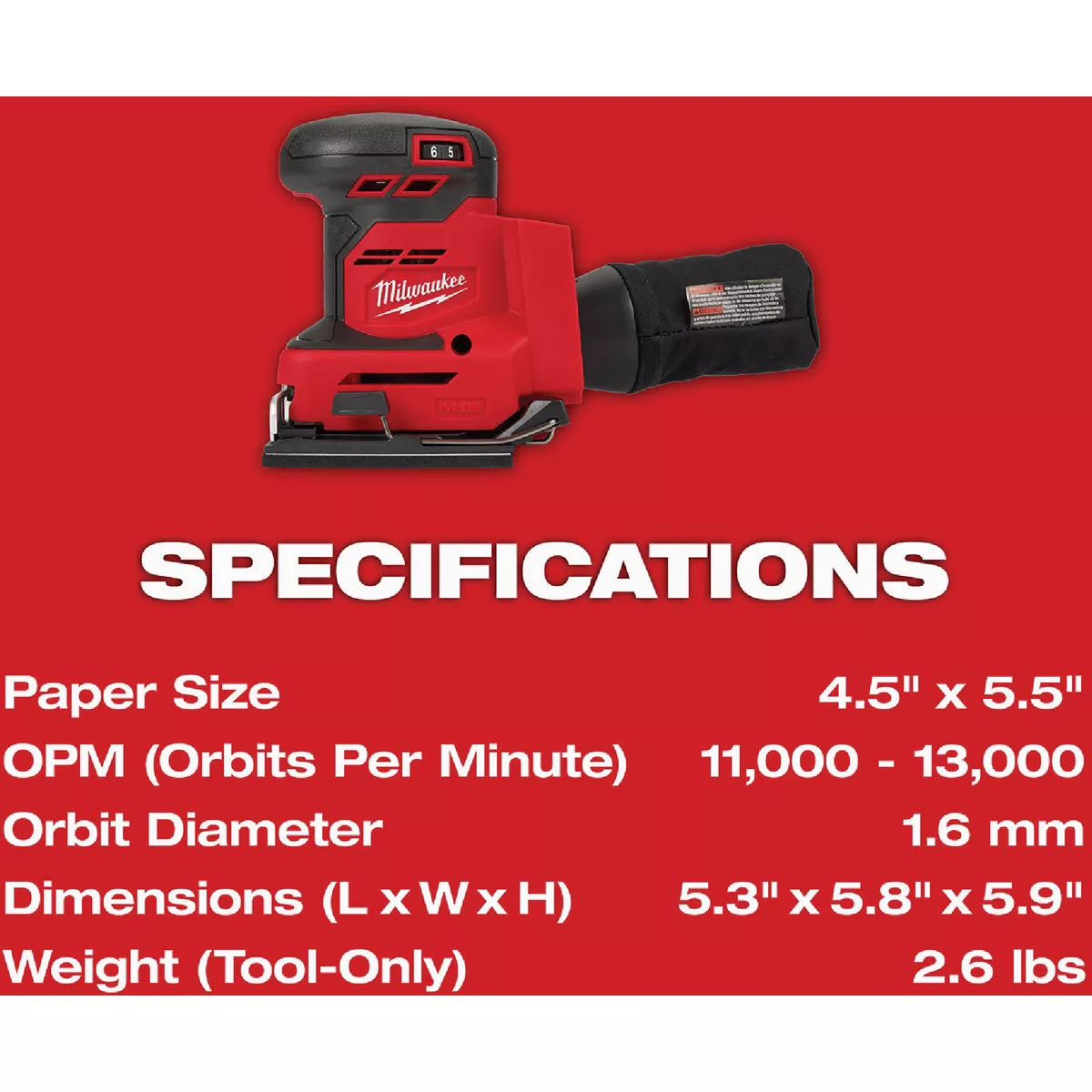 Milwaukee M18 Orbital 1/4 Sheet Variable Speed Cordless Sander (Tool Only) - photo 6