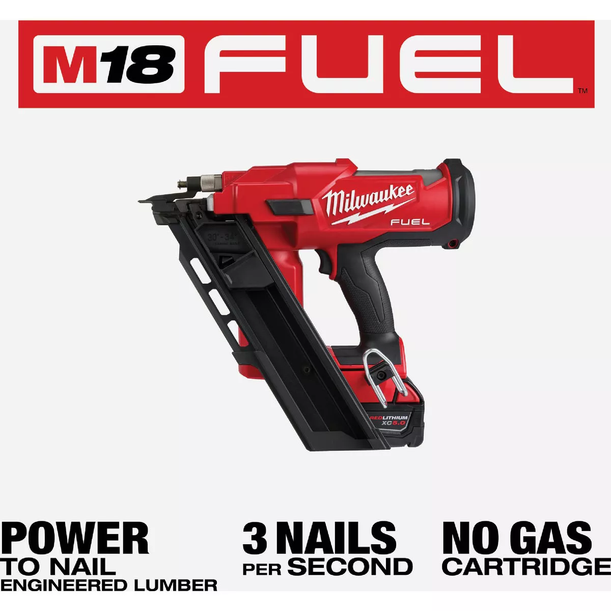Milwaukee M18 FUEL Brushless 30 Degree Cordless Framing Nailer Kit with 5.0 Ah Battery & Charger - photo 3