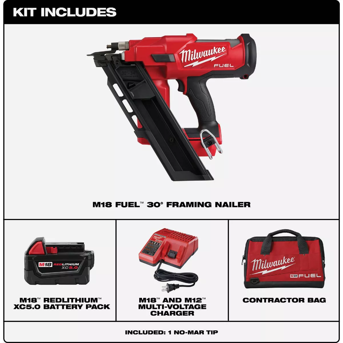 Milwaukee M18 FUEL Brushless 30 Degree Cordless Framing Nailer Kit with 5.0 Ah Battery & Charger - photo 2