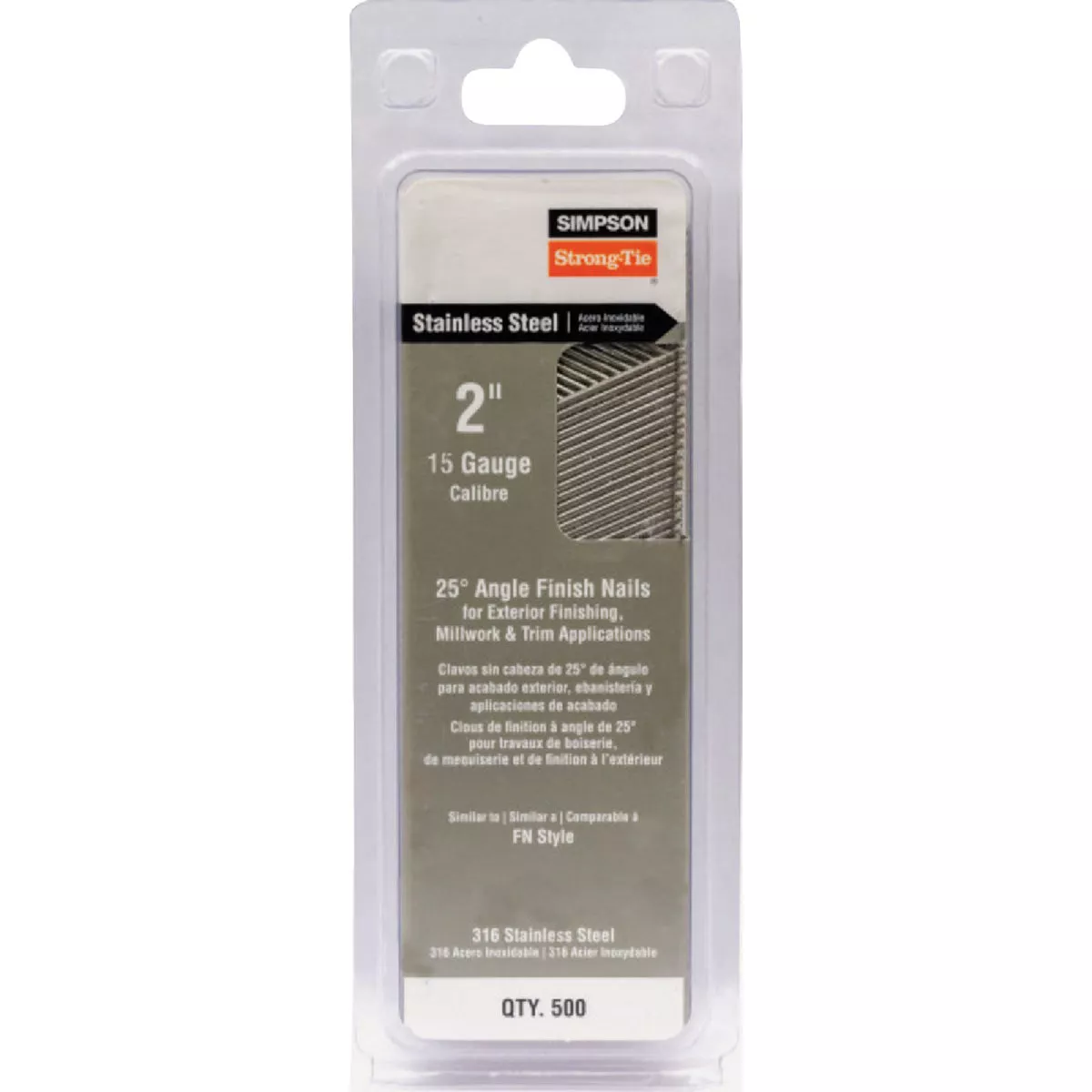 Simpson Strong-Tie 2 In. 15 Gauge 316 Stainless Steel 25 Degree FN-Style Angled Finish Nail (500 Ct.) - photo 2