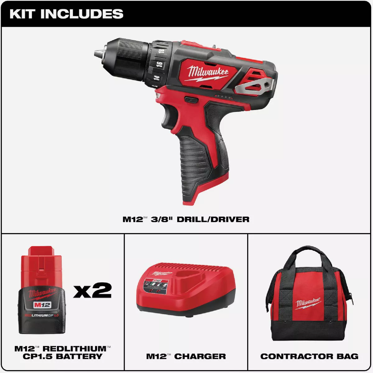 Milwaukee M12 3/8 In. Cordless Drill/Driver Kit with (2) 1.5 Ah Batteries & Charger - photo 2