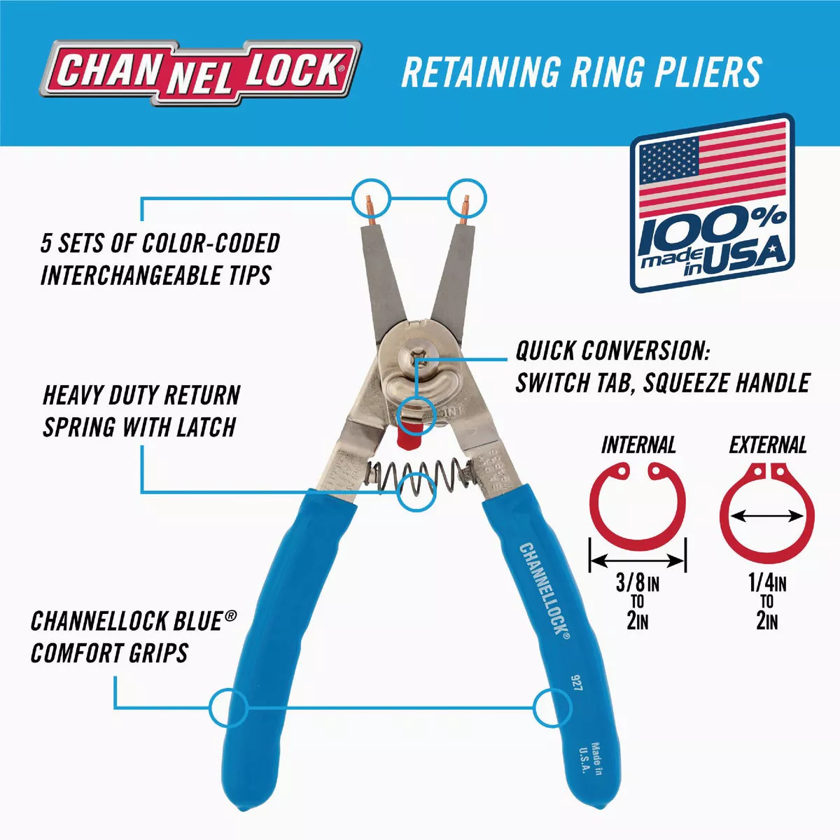 Channellock 8 In. Snap Ring Pliers with Straight Tip/90-Degree Bend Tip - photo 7