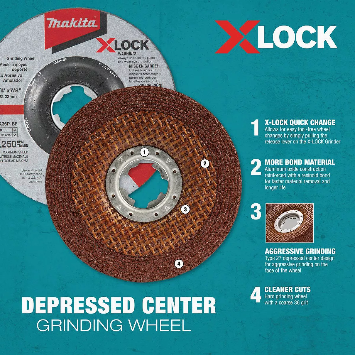 Makita X-LOCK Type 27 4-1/2 In. x 1/4 In. x 7/8 In. Metal/Stainless Grinding Cut-Off Wheel - photo 5