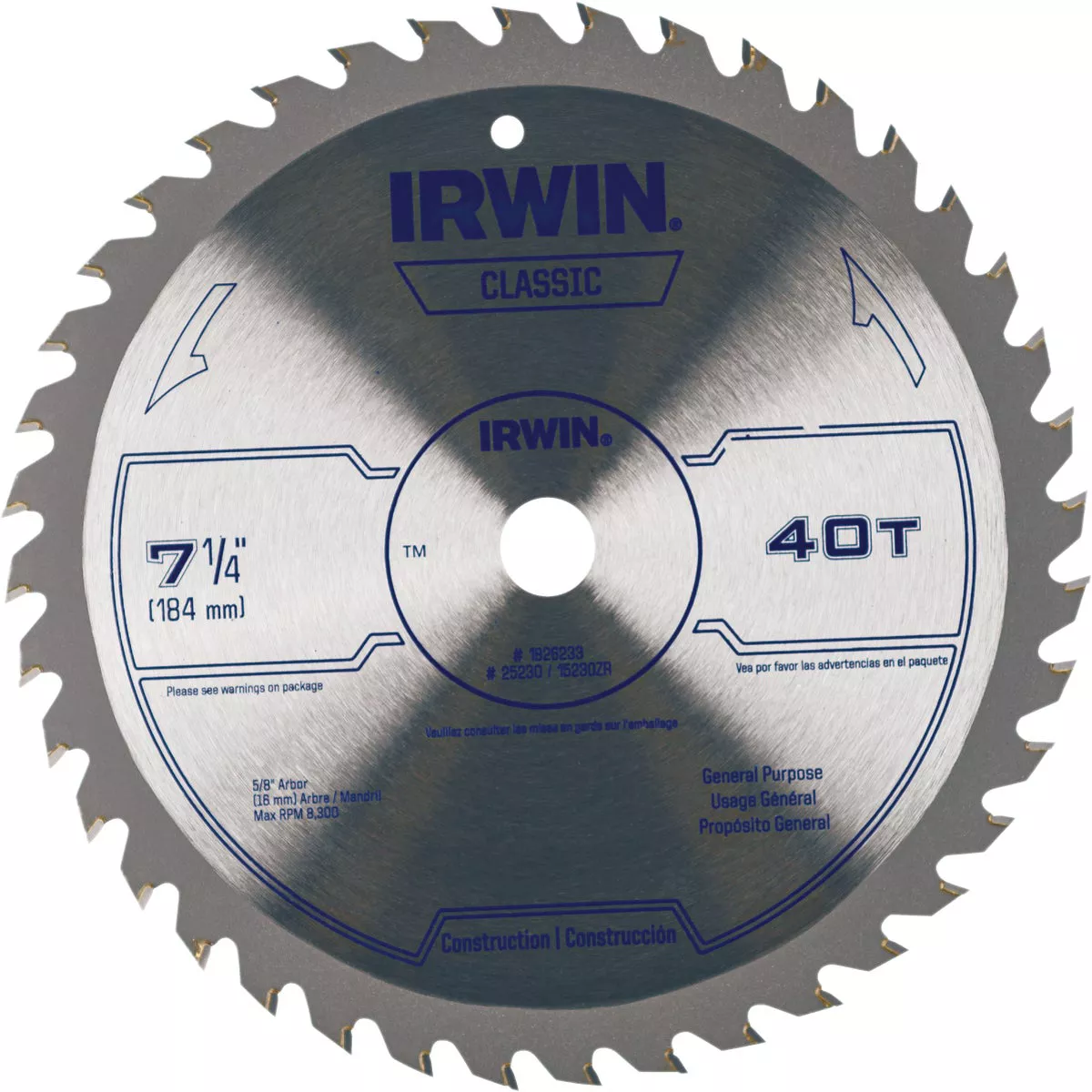 Irwin Classic Series 7-1/4 In. 40-Tooth Trim/Finish Circular Saw Blade