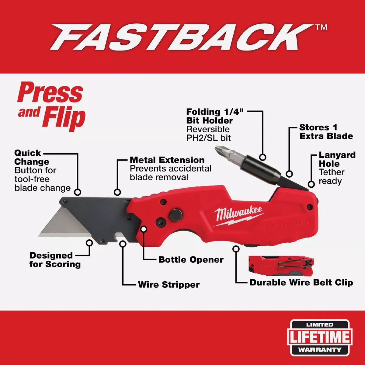 Milwaukee FASTBACK 6 in 1 Folding Utility Knife (2-Pack) - photo 2