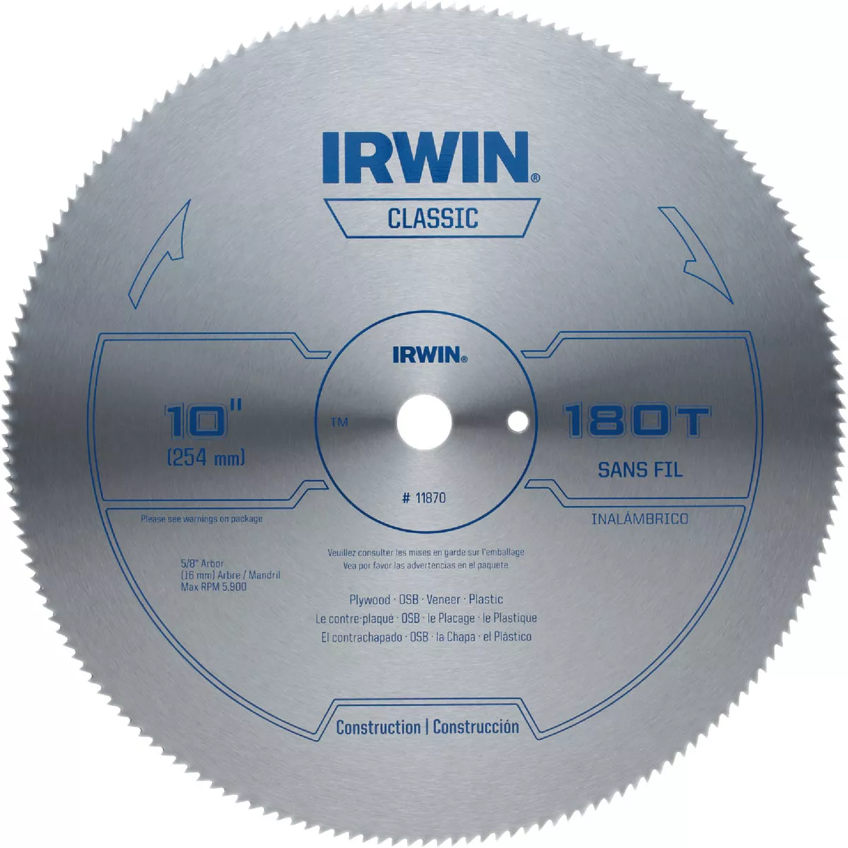 Irwin Steel 10 In. 180-Tooth Smooth Finish Ripping/Crosscutting Circular Saw Blade