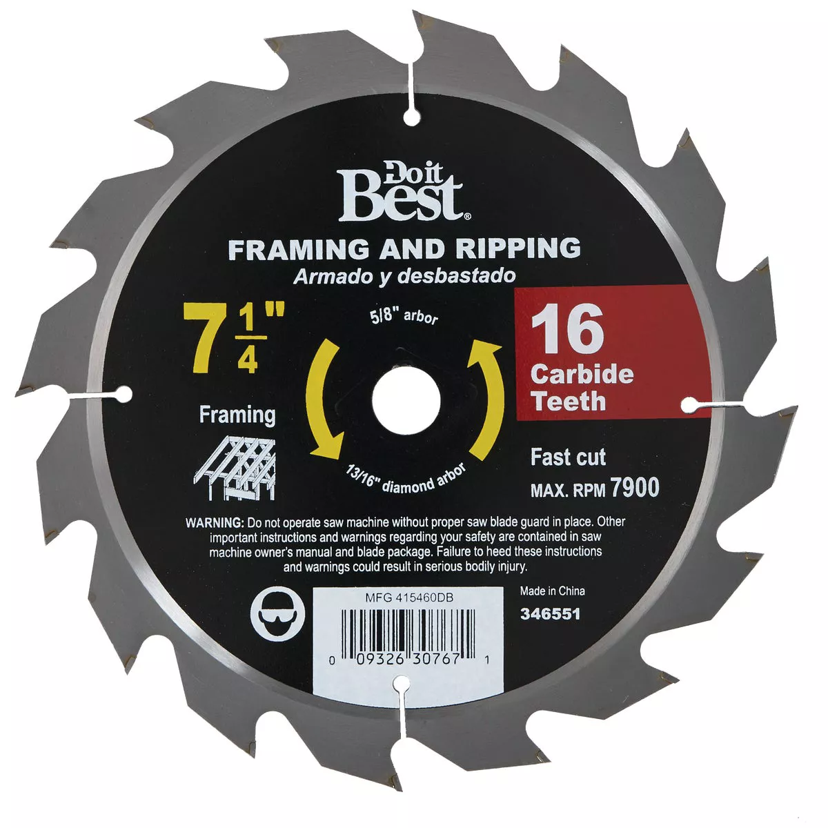 Do it Best 7-1/4 In. 16-Tooth Framing & Ripping Circular Saw Blade, Bulk