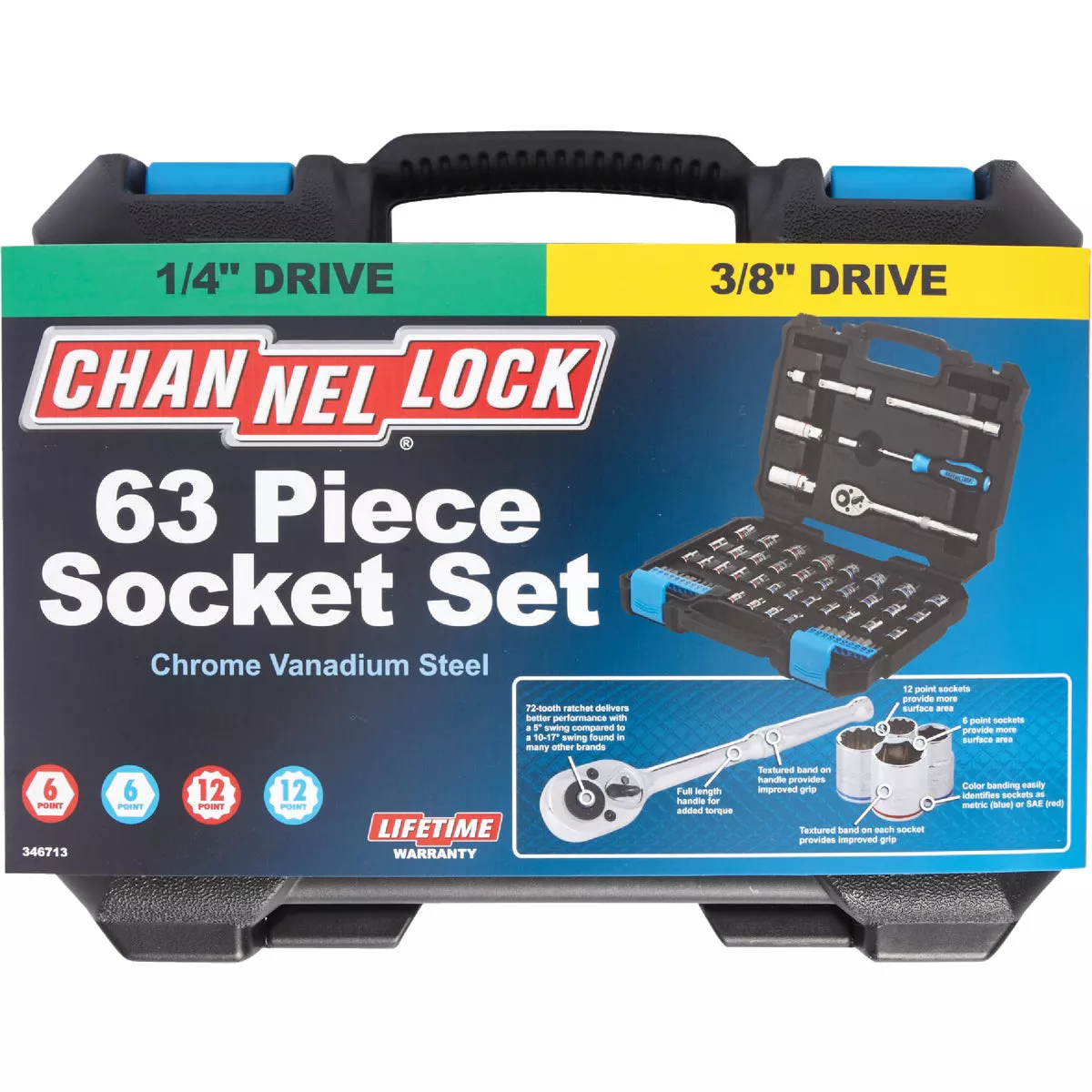 Channellock SAE/Metric 1/4 In. & 3/8 In. Drive Combination Ratchet & Socket Set (63-Piece) - photo 2