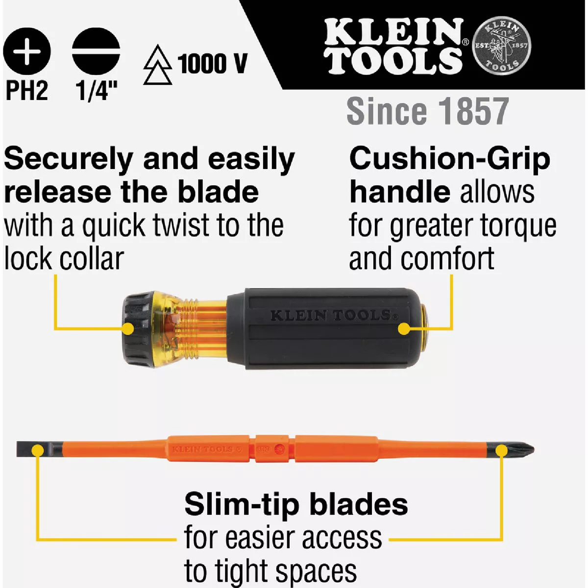 Klein 2-in-1 Flip-Blade Insulated Multi-Bit Screwdriver - photo 4