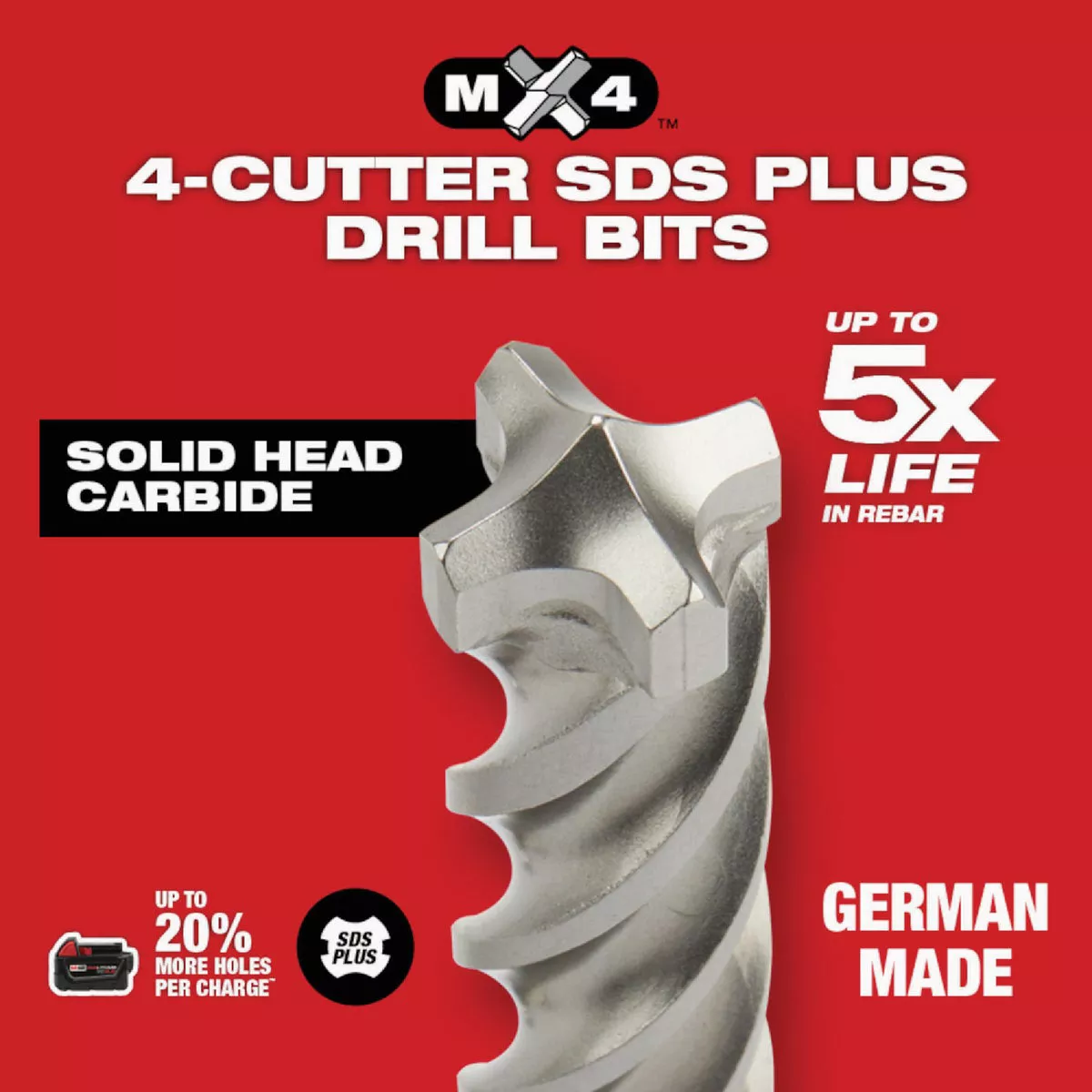 Milwaukee MX4 SDS-PLUS 4-Cutter Rotary Hammer Drill Bit Set (5-Piece) - photo 7