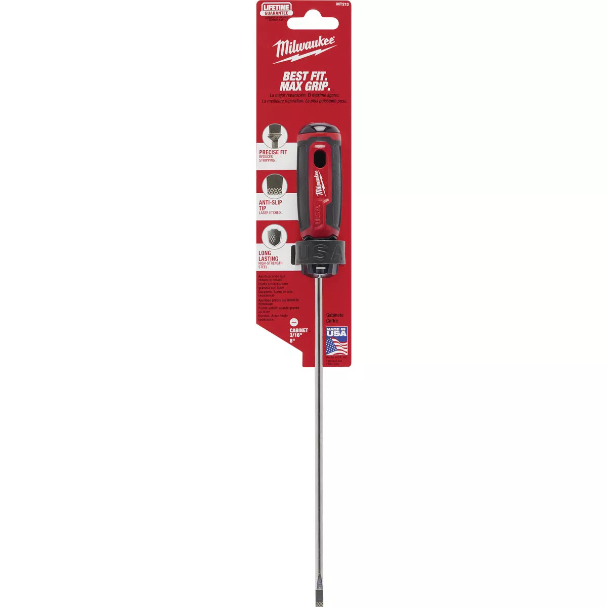 Milwaukee 3/16 In. x 8 In. Cushion Grip Cabinet Tip Slotted Screwdriver (USA) - photo 2
