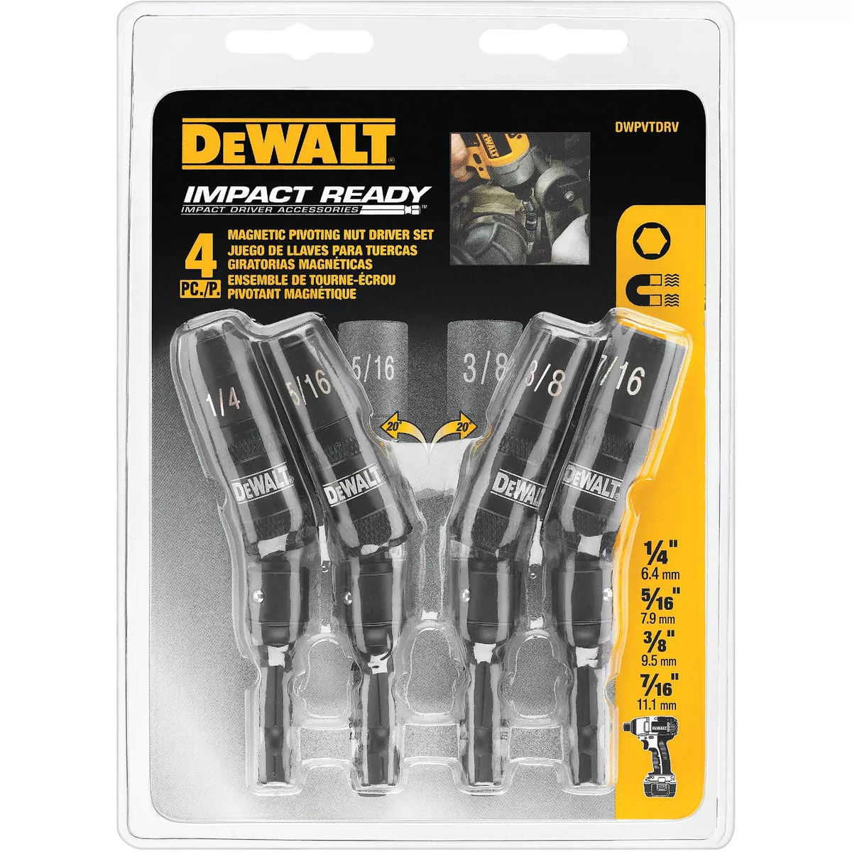 DEWALT Impact Ready 4-Piece Pivoting Magnetic Nutdriver Set - photo 2