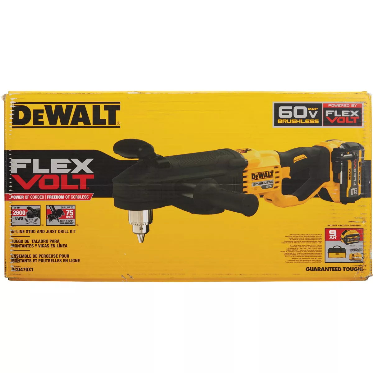 FLEXVOLT 60-Volt MAX Lithium-Ion Cordless Brushless 1/2 in. Stud and Joist Drill with Battery 2.0Ah, Charger & Tool Bag