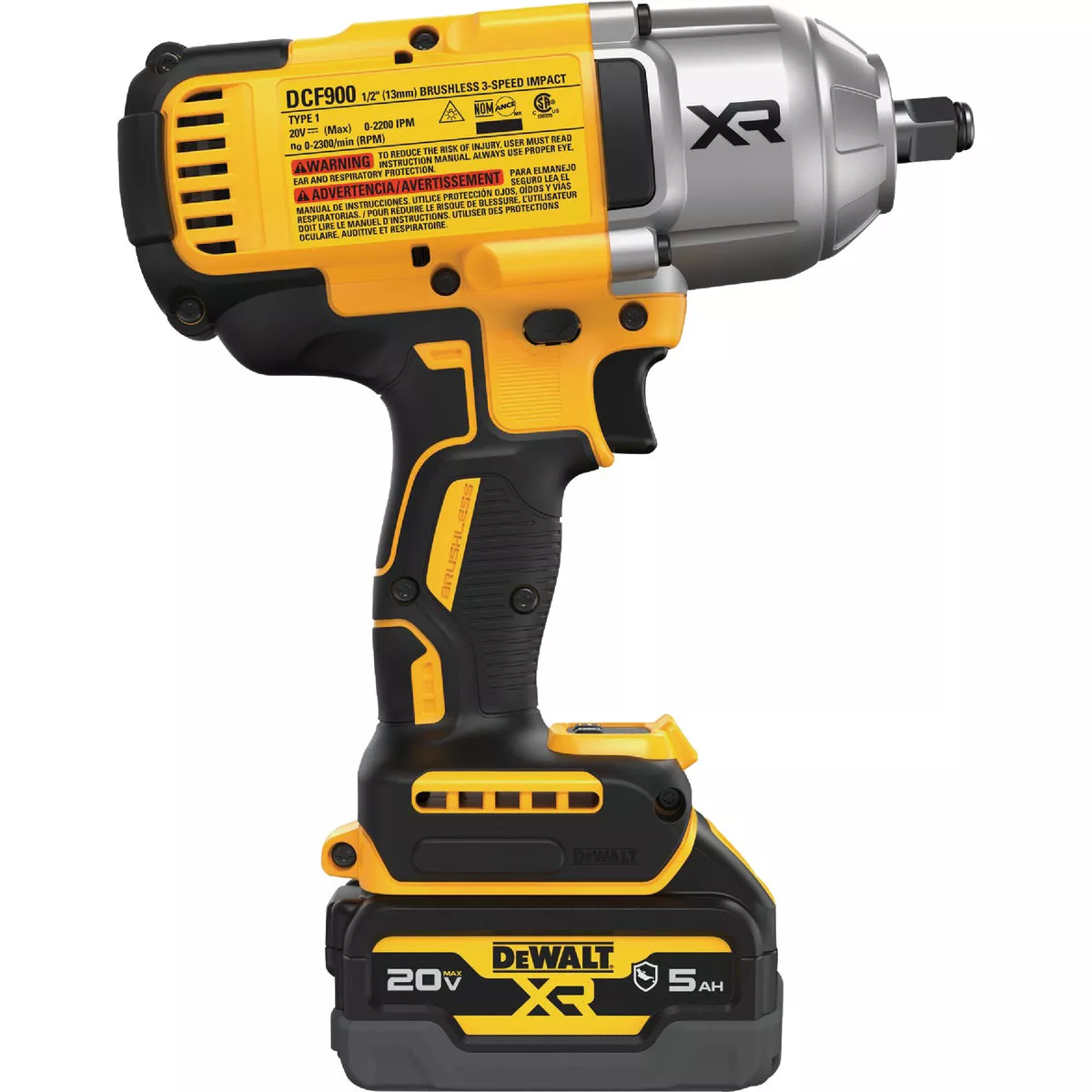 DEWALT 20V MAX XR Brushless 1/2 In. High Torque Cordless Impact Wrench Kit with Hog Ring Anvil, (2) 5.0 Ah Resistant Batteries & Charger - photo 4