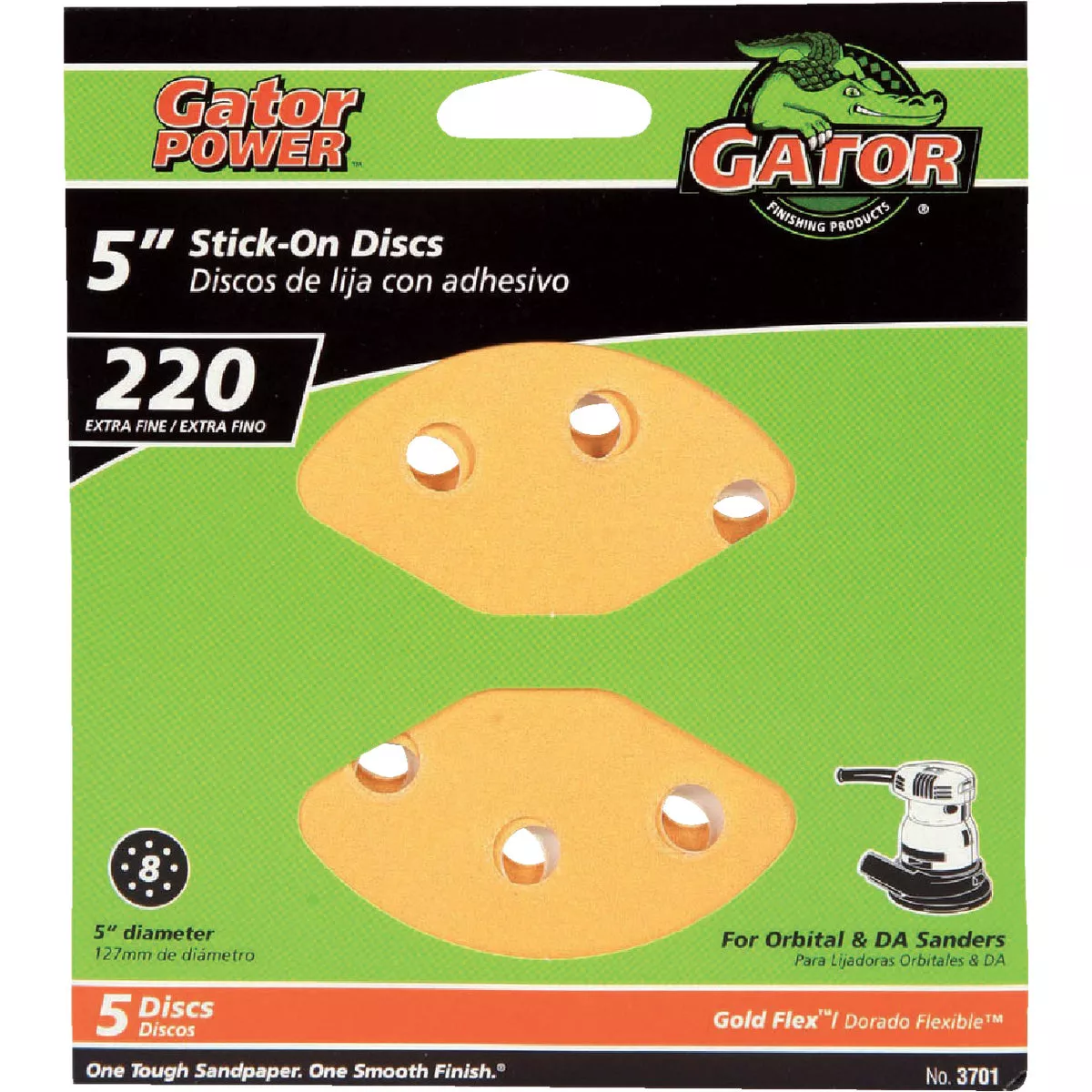 Gator Blade 5 In. 220-Grit 8-Hole Pattern Vented Sanding Disc with Stick-On Backing (5-Pack)