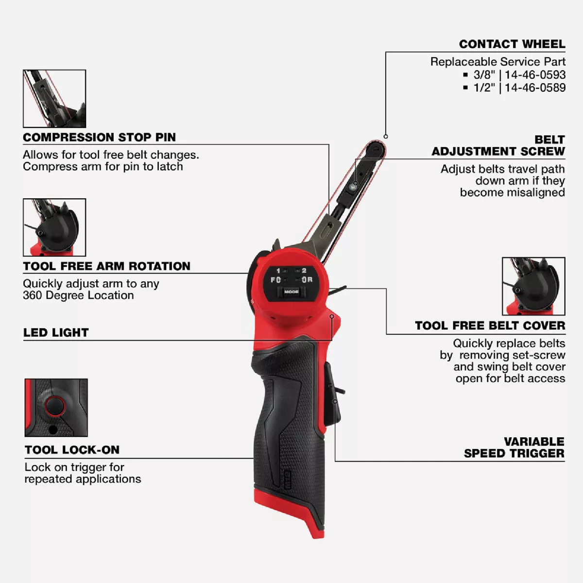 Milwaukee M12 FUEL Brushless 3/8 In. x 13 In. Cordless Bandfile (Tool Only) - photo 2